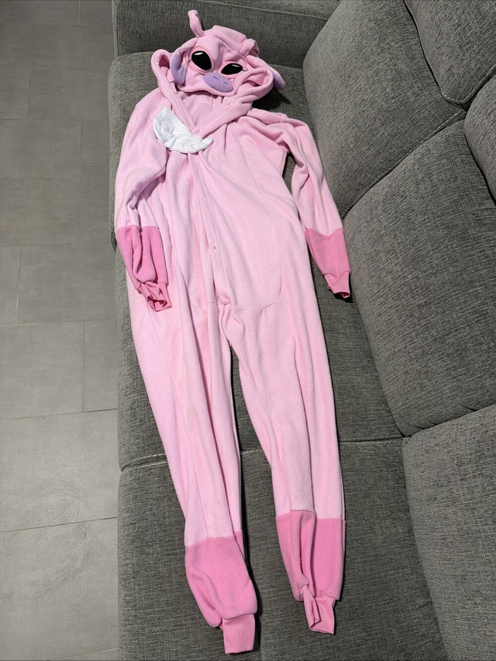 Disney Angel Lilo & Stitch Pink Plush Hooded Pajamas Adult Size M